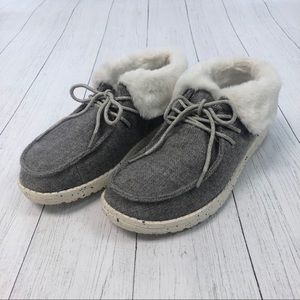 Hey Dude Britt Grey And White Fur Lined Shoes Size 6